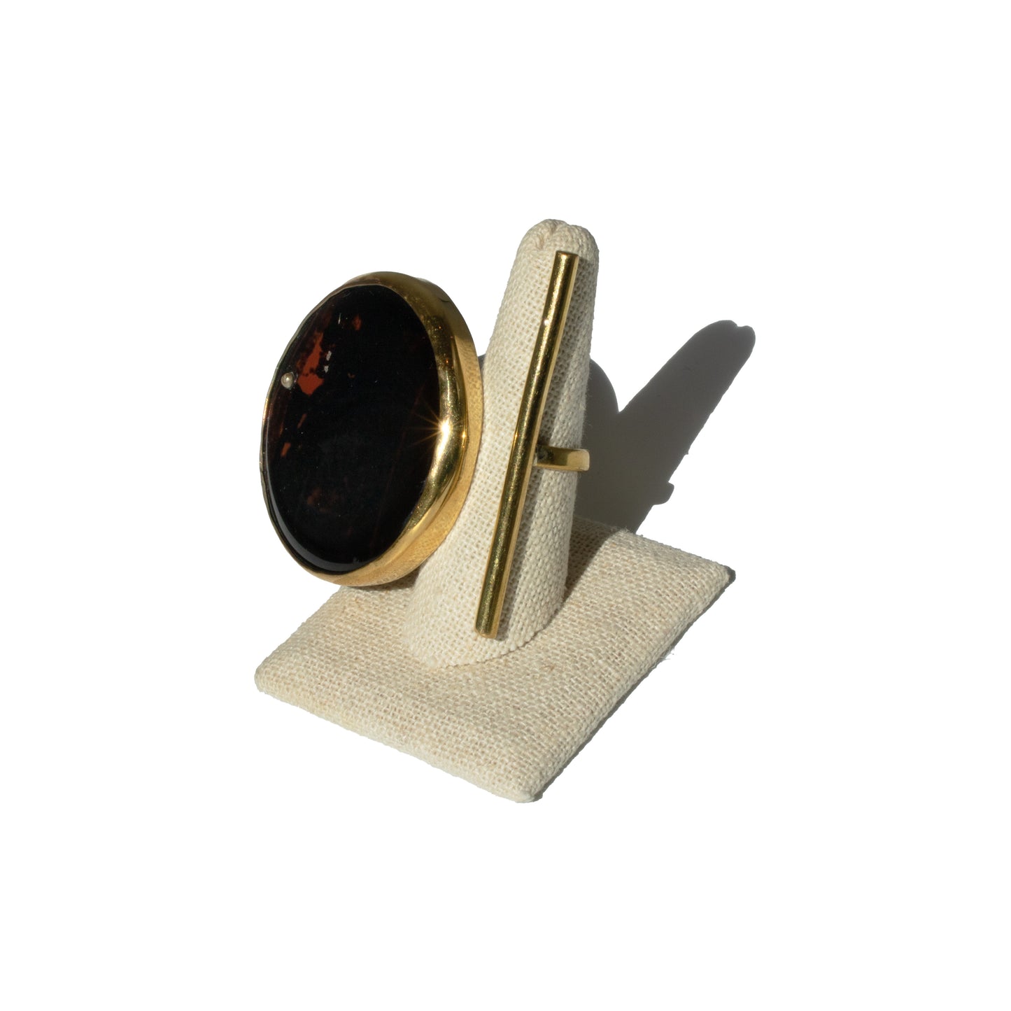 Stone and Brass Bar Ring