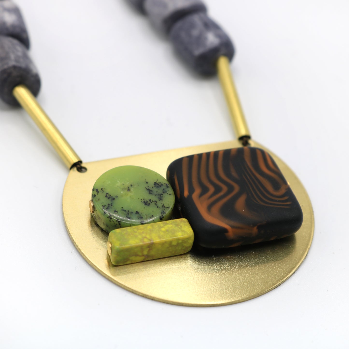 Abstract Glass and Jasper Pendant Necklace