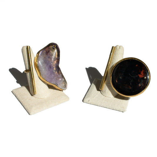 Stone and Brass Bar Ring