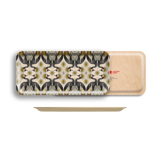 Crested Crane Narrow Birch Wood Rectangular Tray