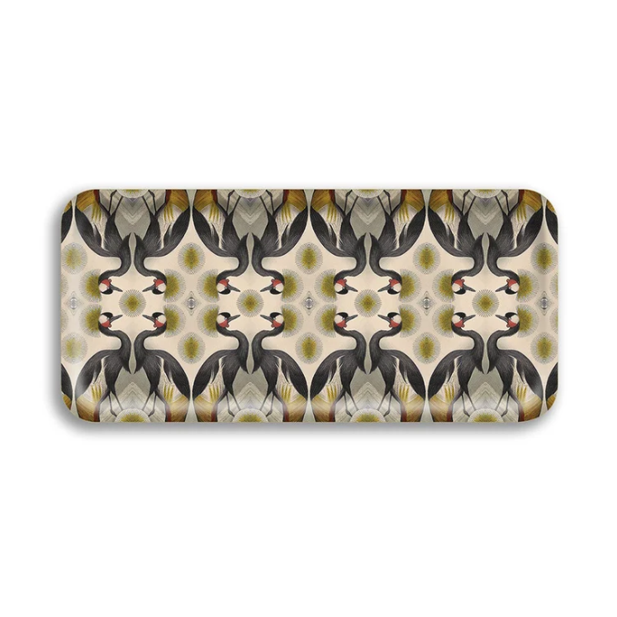 Crested Crane Narrow Birch Wood Rectangular Tray