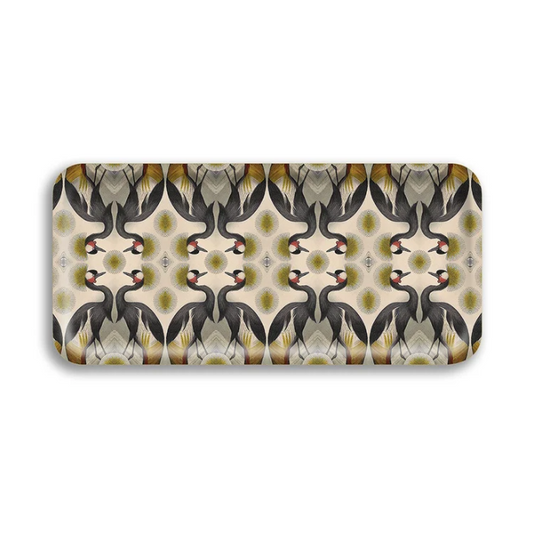 Crested Crane Narrow Birch Wood Rectangular Tray