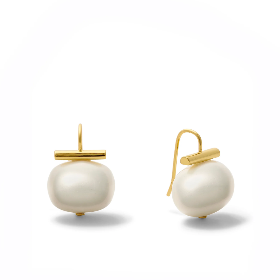 Large White Pebble Pearl Earring