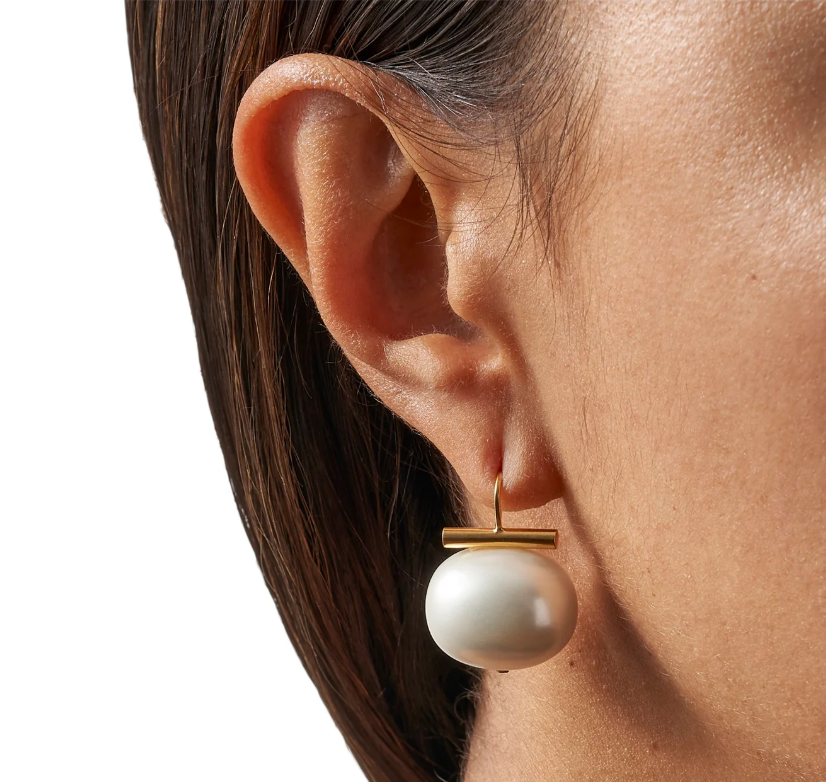 Large White Pebble Pearl Earring