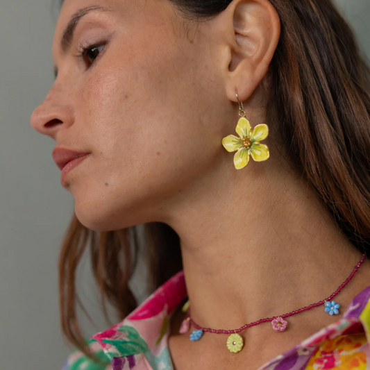 Yellow Flower Pendant Earrings