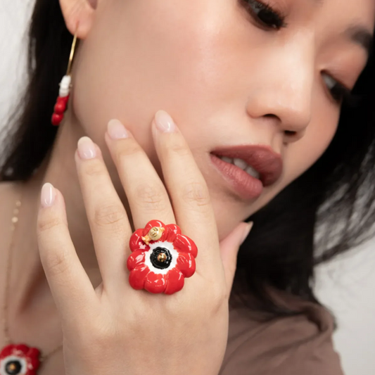 Red Anemone Flower Ring