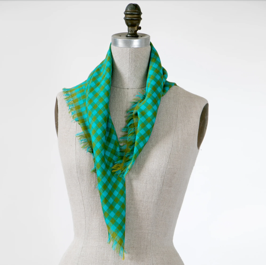 Gingham Square Silk/Merino Scarf