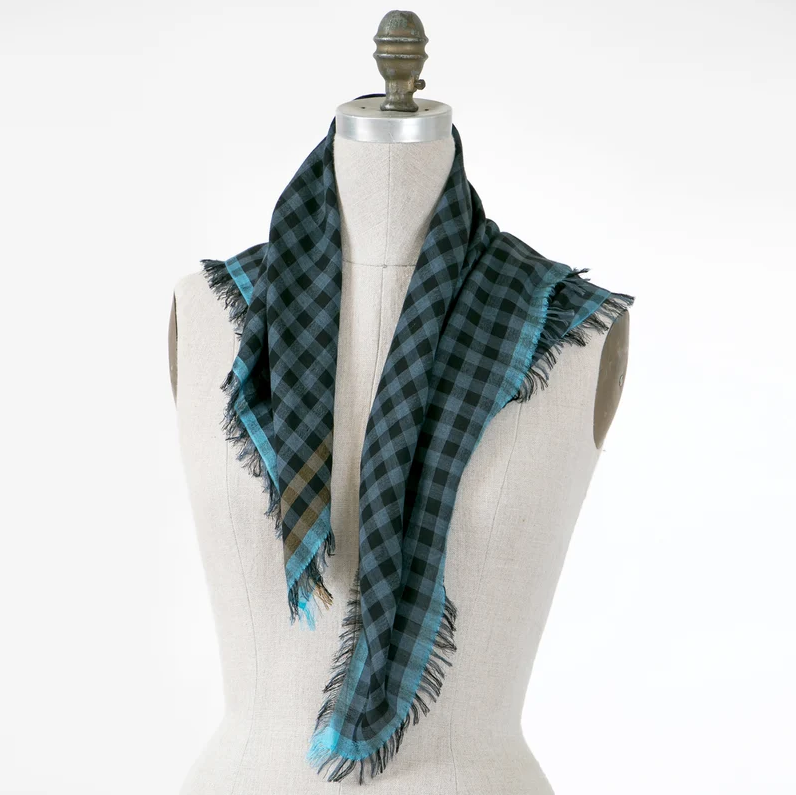 Gingham Square Silk/Merino Scarf