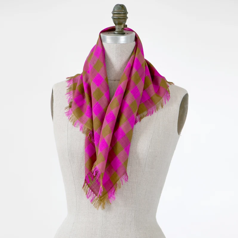 Gingham Square Silk/Merino Scarf
