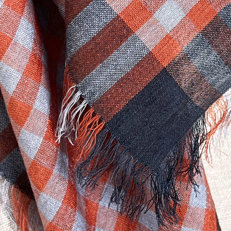 Gingham Square Silk/Merino Scarf