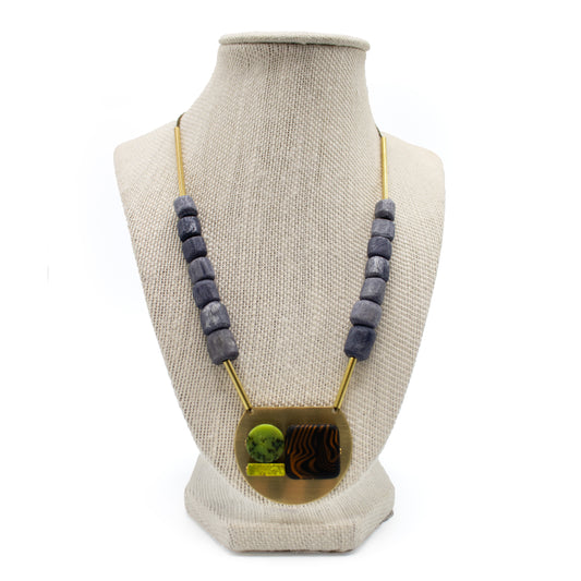 Abstract Glass and Jasper Pendant Necklace