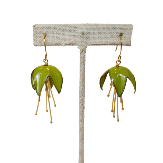 Bitter Green Fucshia Flower Earrings