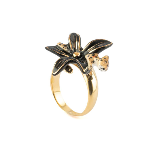 Black Erine Flower & Leopard Ring