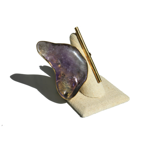 Stone and Brass Bar Ring