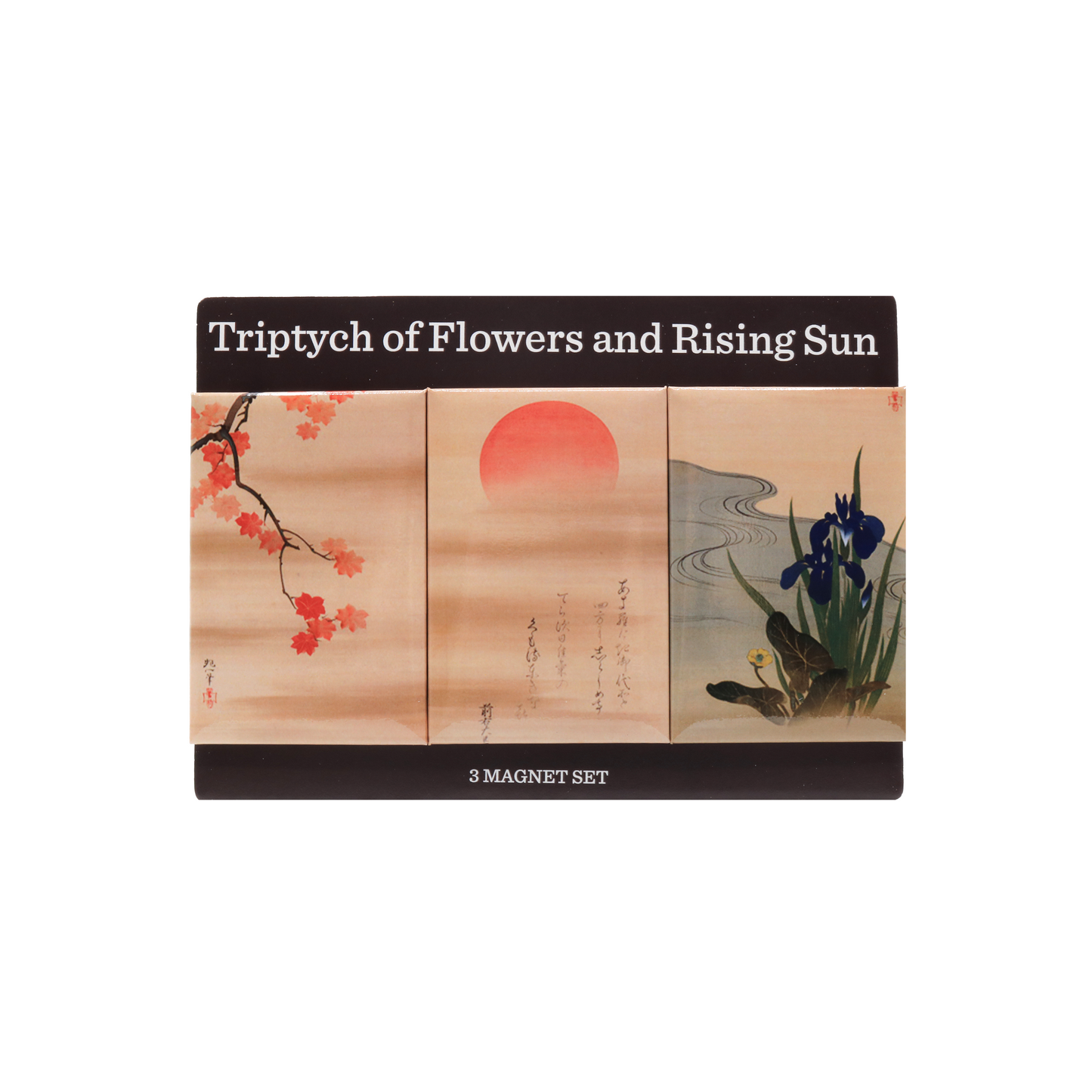 Triptych of Flowers and Rising Sun Magnet Set of 3