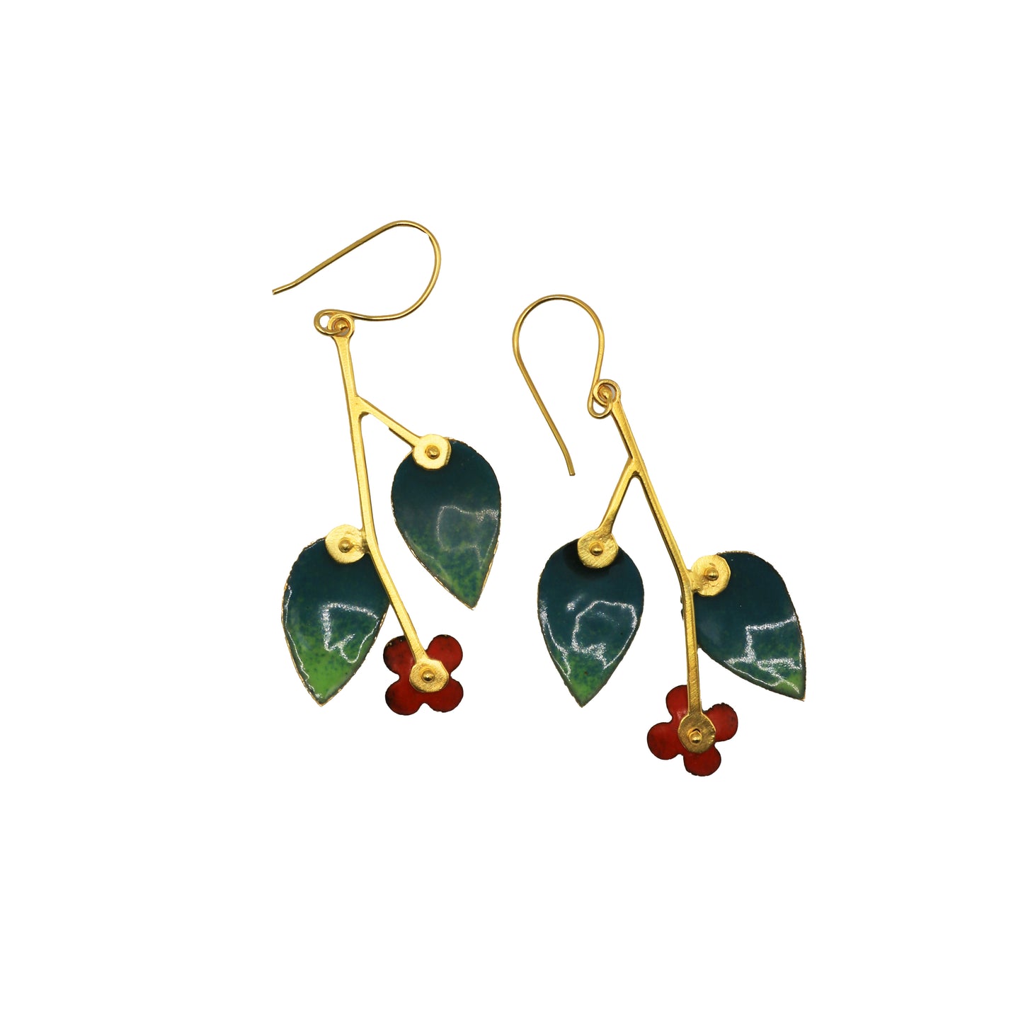 Two Leaves One Flower Red Earrings