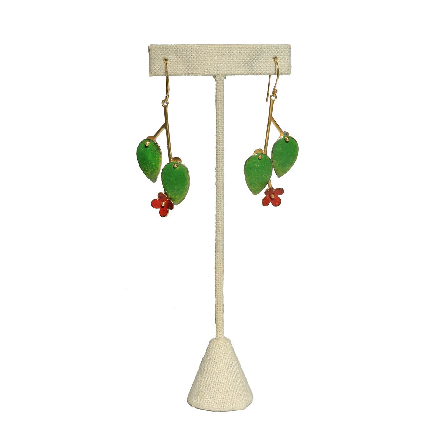 Two Leaves One Flower Red Earrings