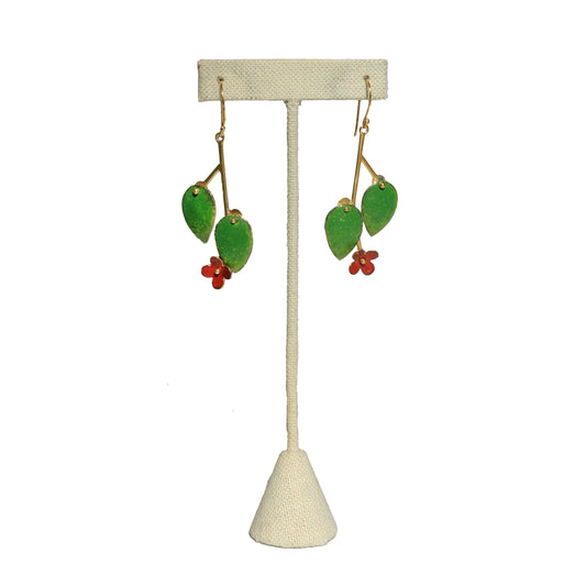 Two Leaves One Flower Red Earrings
